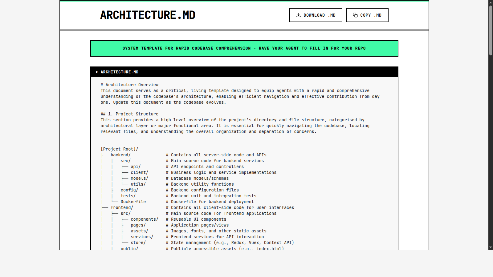 ARCHITECTURE.md template website screenshot