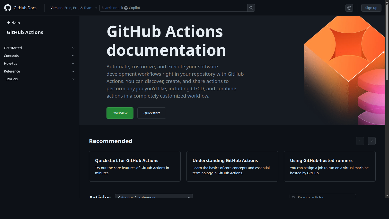 GitHub Actions documentation screenshot